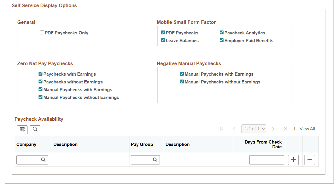Paycheck Options Table page (2 of 2)
