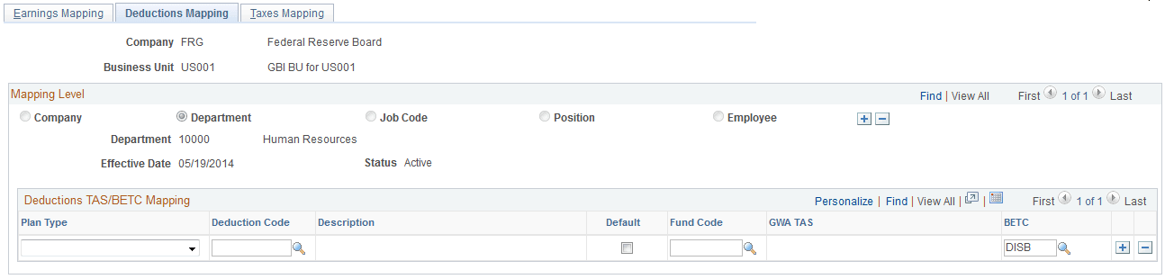TAS BETC Mapping - Deductions Mapping page
