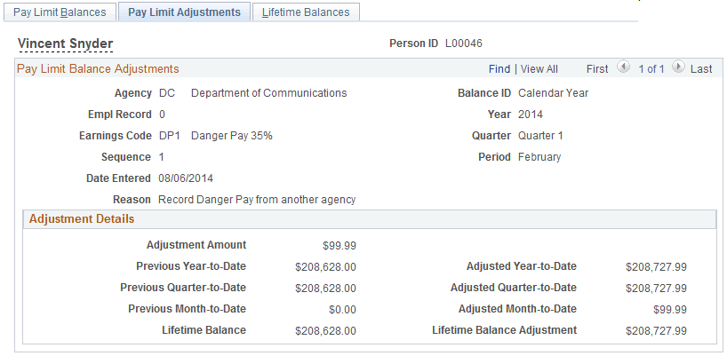 Pay Limit Adjustments Page