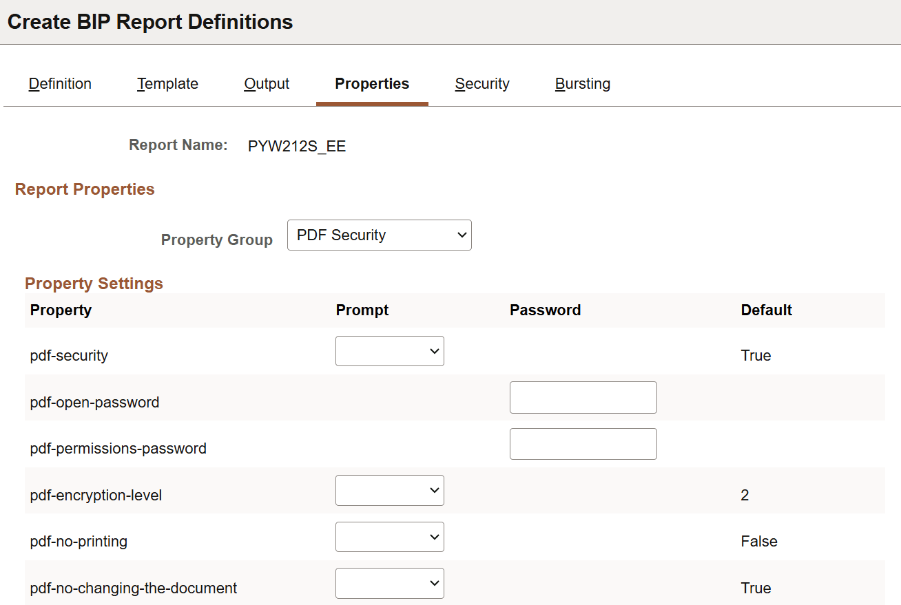 Create BIP Report Definitions - Properties Page