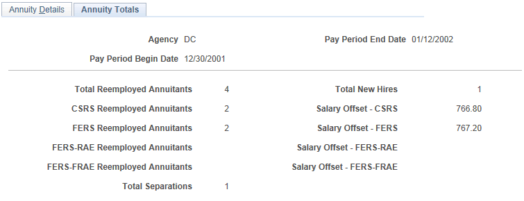 Annuity Totals page