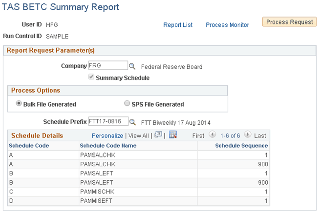 TAS BETC Summary Report page