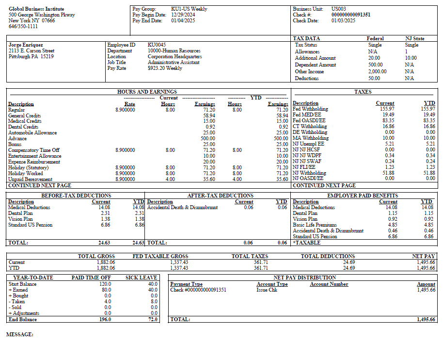 Self-service paycheck (SSPOFCHK) page 1