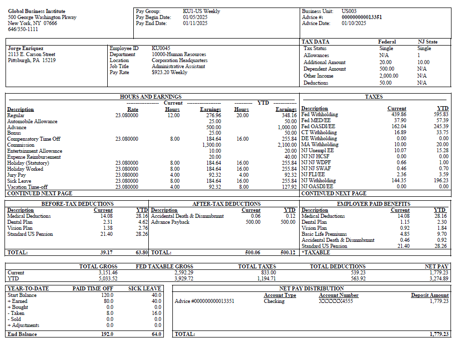 Deposit Advice (PRTOFADV) page 1 (1 of 2)