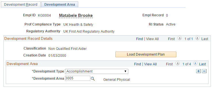 Development Area page