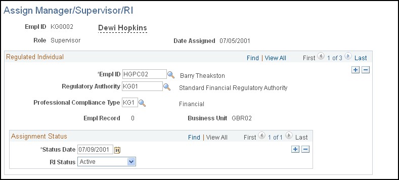 Assign Manager/Supervisor/RI page