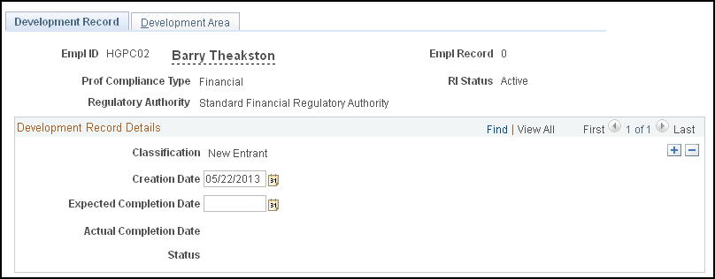 Development Record page