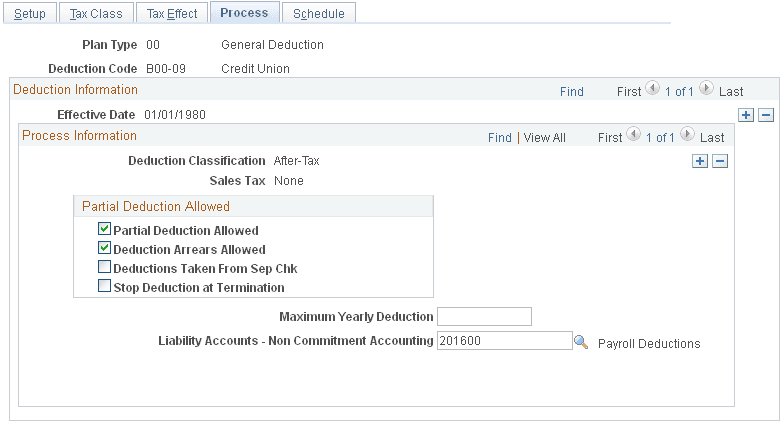 Deduction Table - Process page