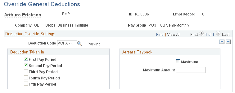 Override General Deductions page