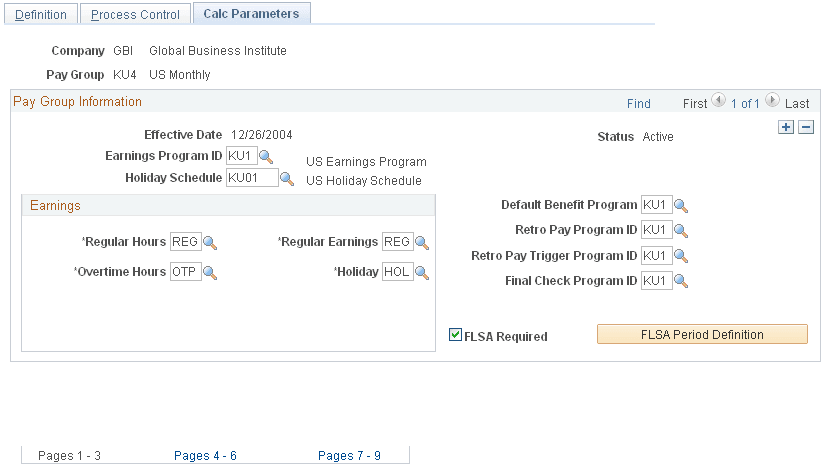Calc Parameters page (calculate parameters)