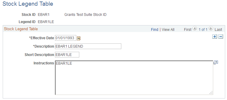 Stock Legend Table page