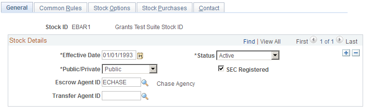 Stock Details - General page