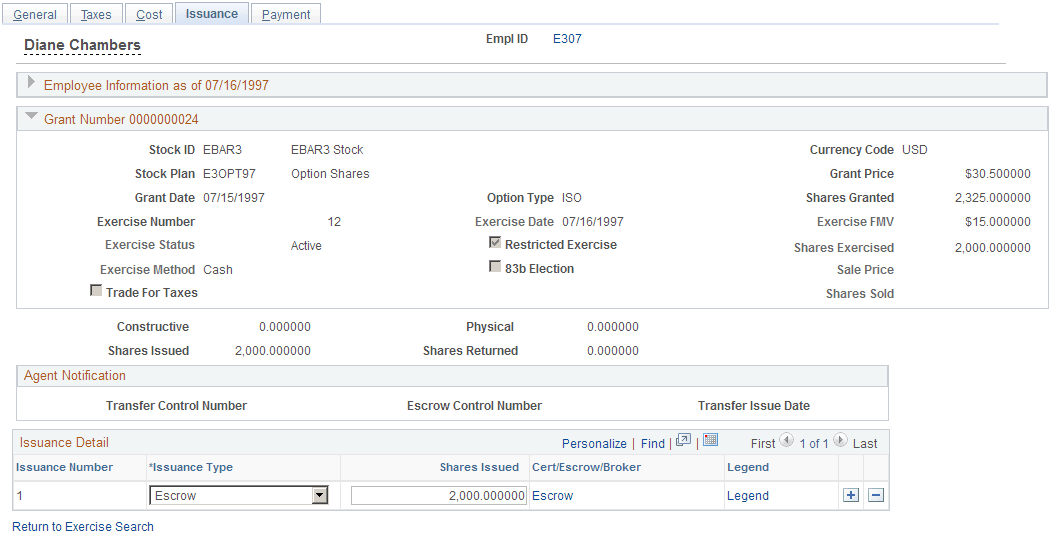 Exercises - Issuance page
