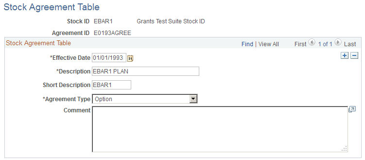 Stock Agreement Table page