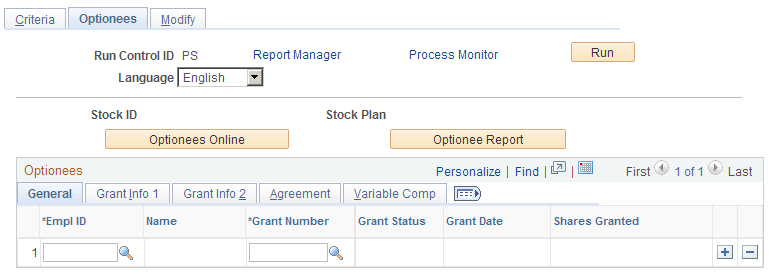 Maintain Mass Grants - Optionees page
