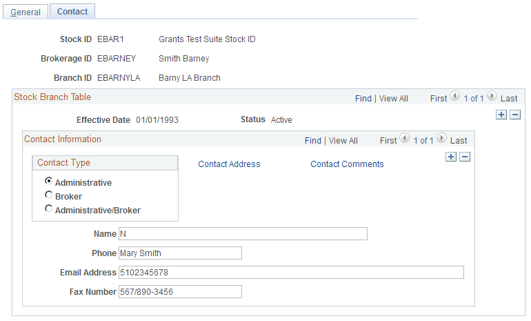 Stock Branch Table - Contact page