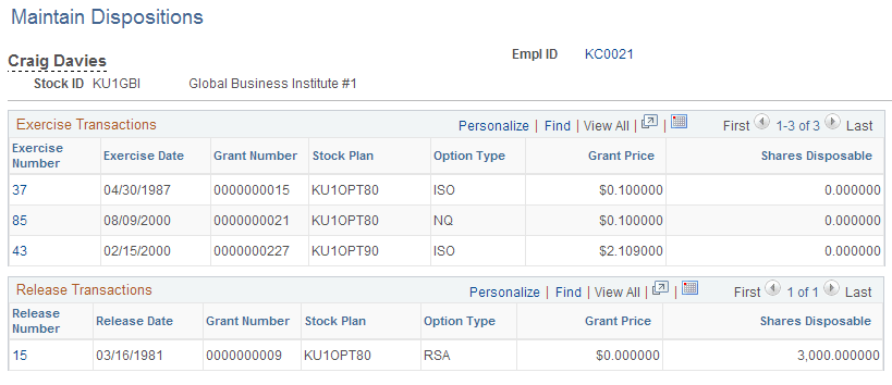 Maintain Dispositions page