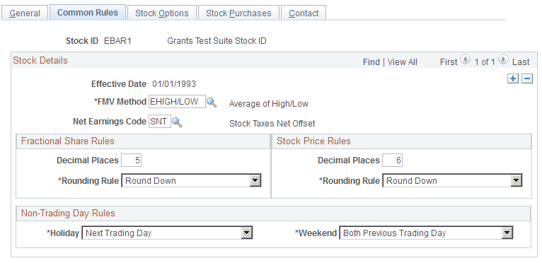 Stock Details - Common Rules page