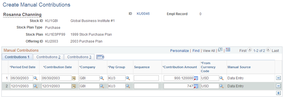 Create Manual Contributions page