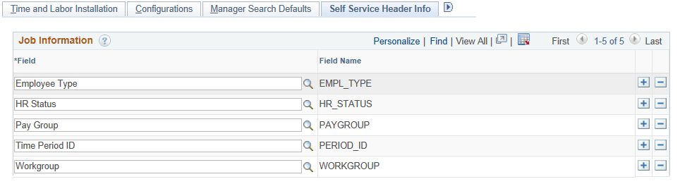 Self Service Header Info page