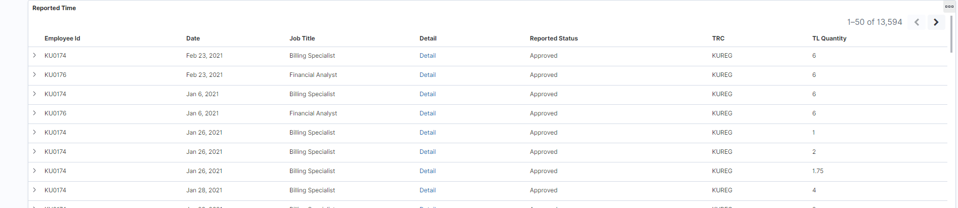 Reported Time Details