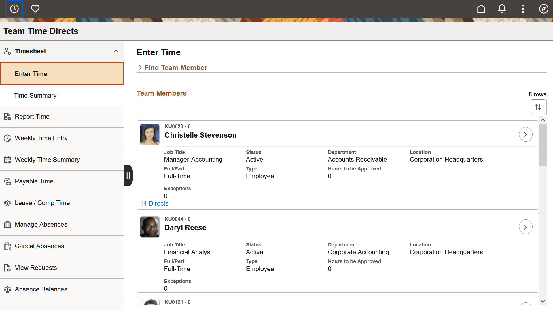 Enter Time_Select Employee page (Team Time Direct Collection)