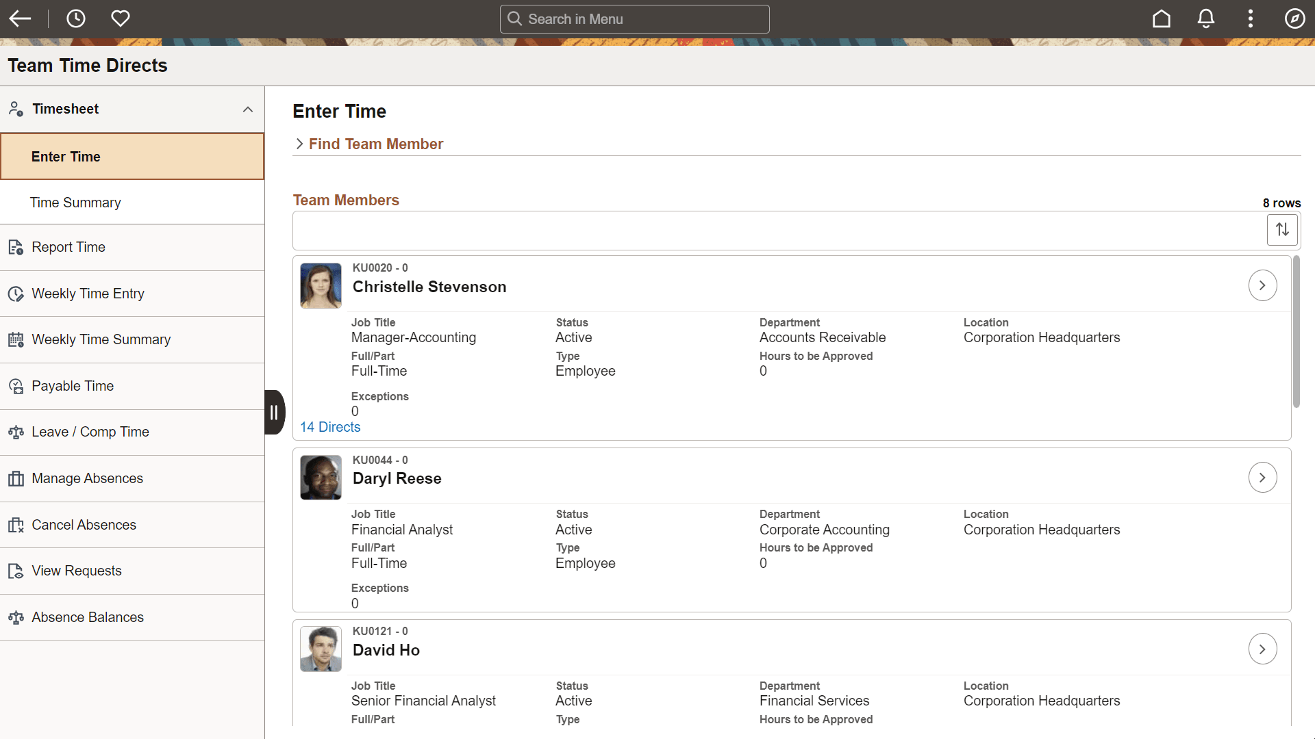 Enter Time_Select Employee page