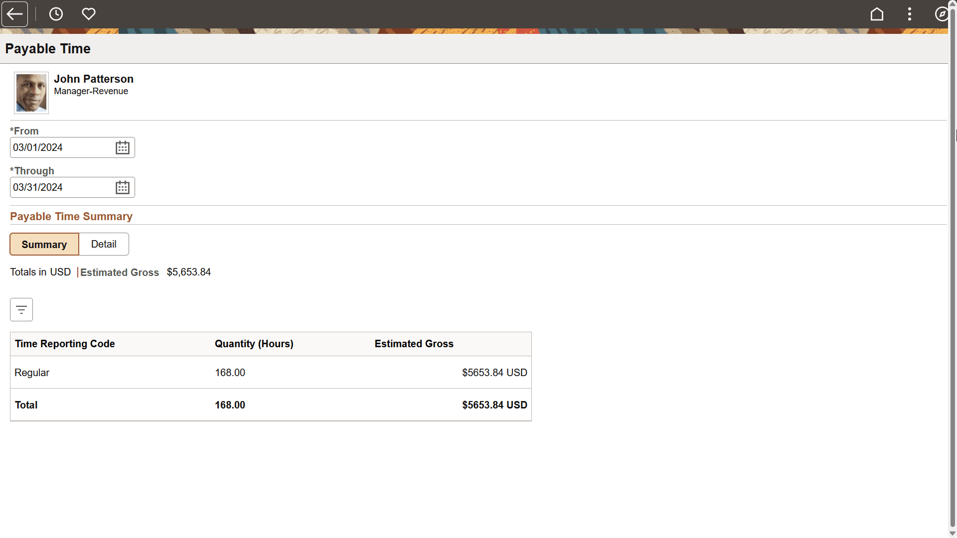 Employee Payable Time page