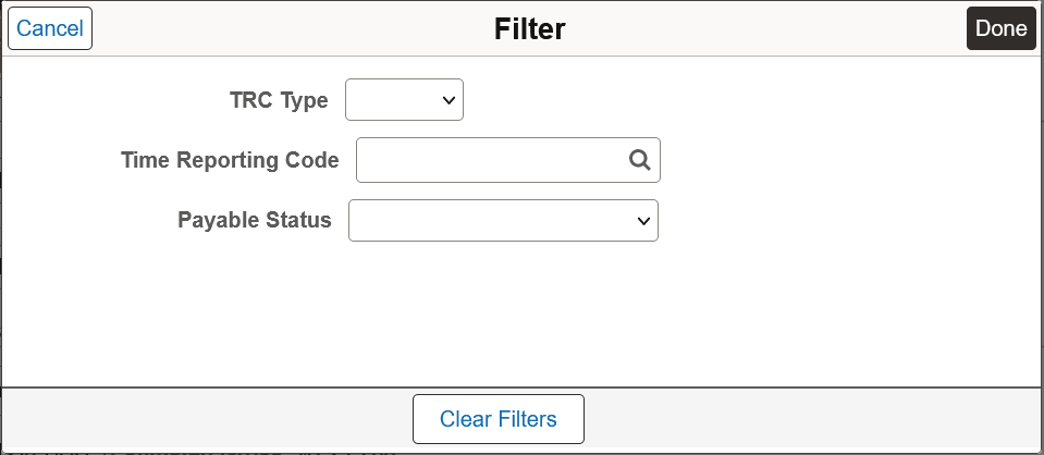 Payable Time Filter modal