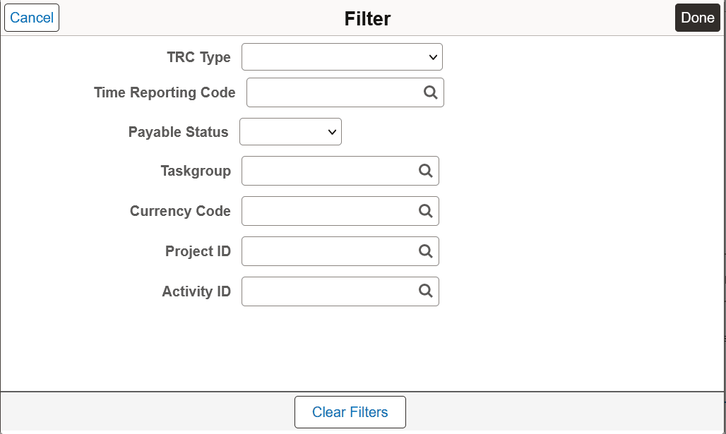Payable time filter modal