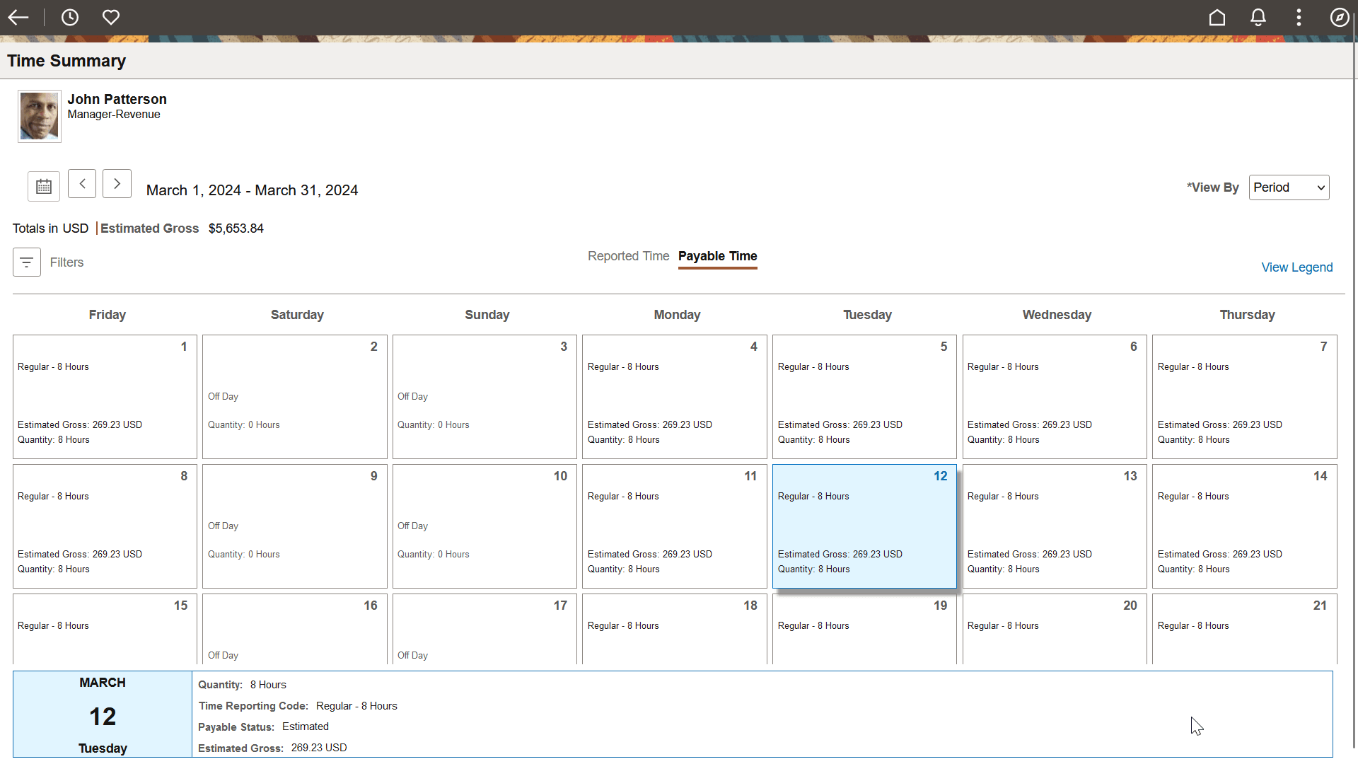 Payable time summary page