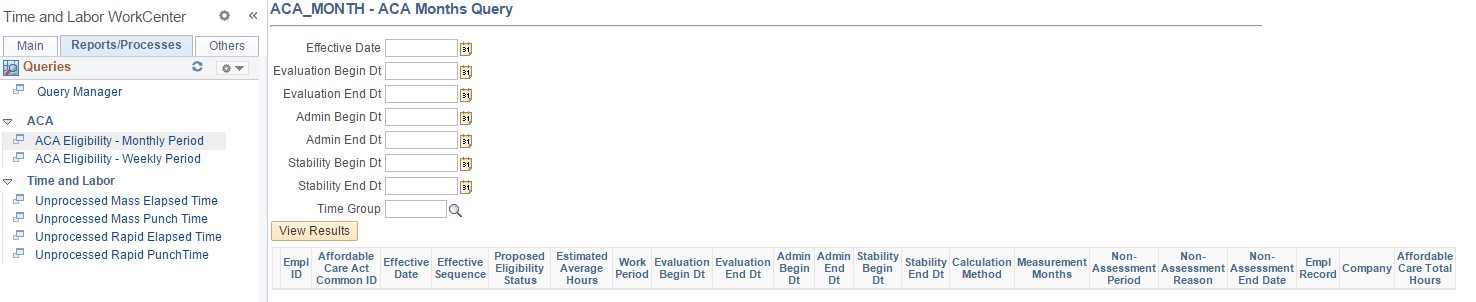 Time and Labor WorkCenter_ACA Eligibility - Monthly Page