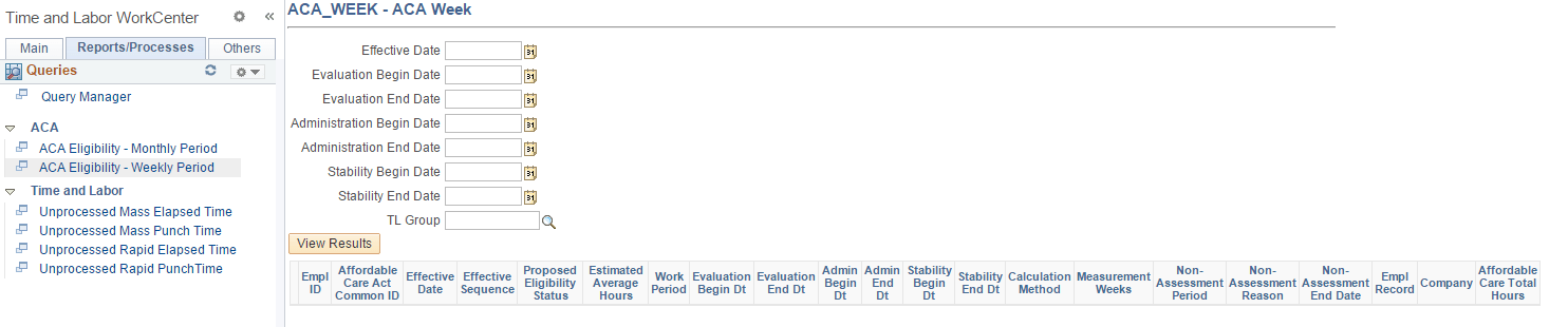 Time and Labor WorkCenter_ACA Eligibility - Weekly Page