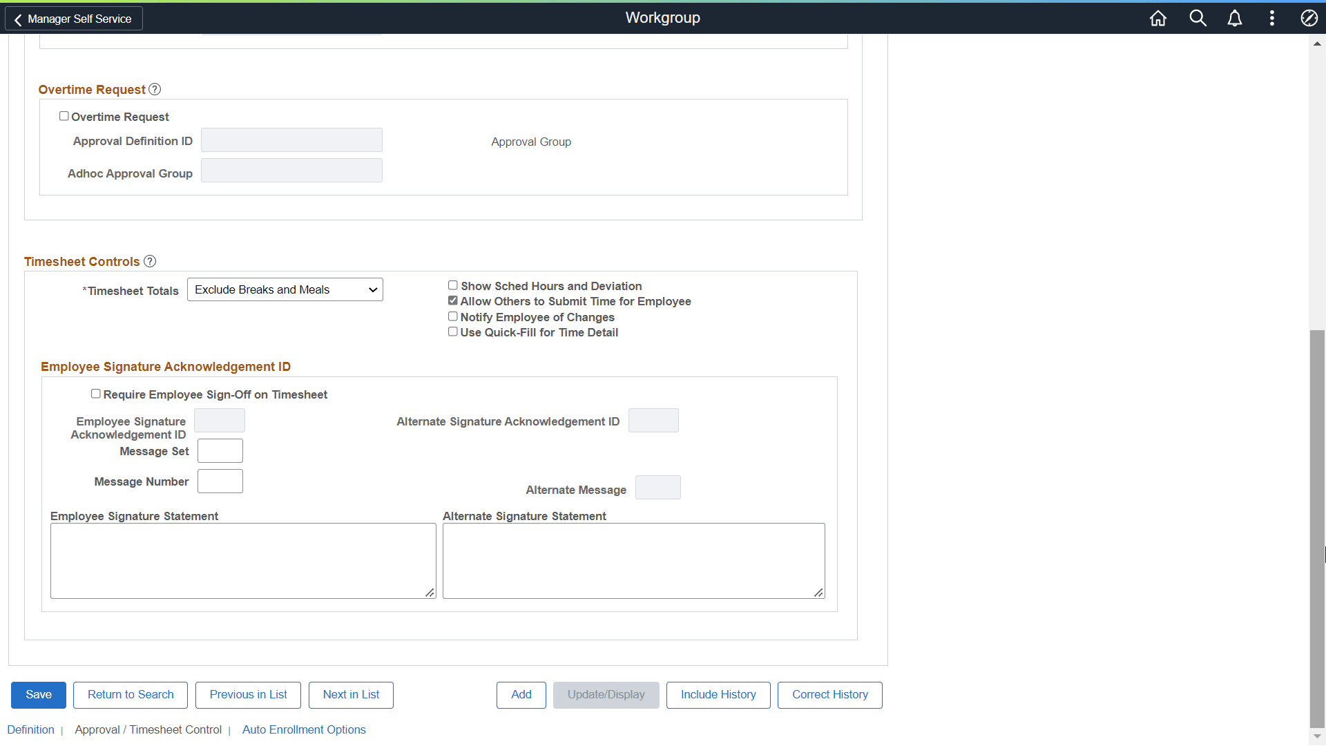 Workgroup Approval page
