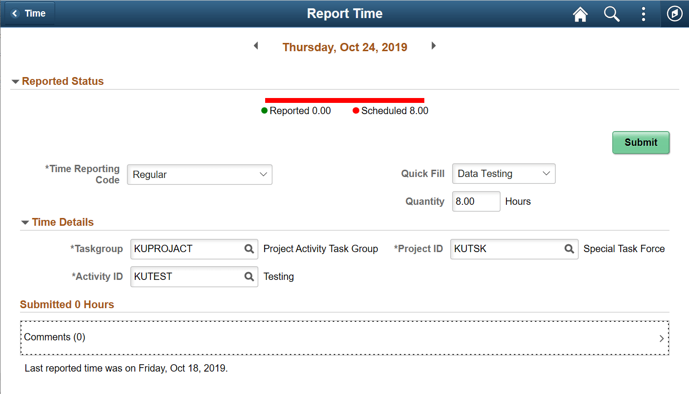 (Desktop) Report Time Page