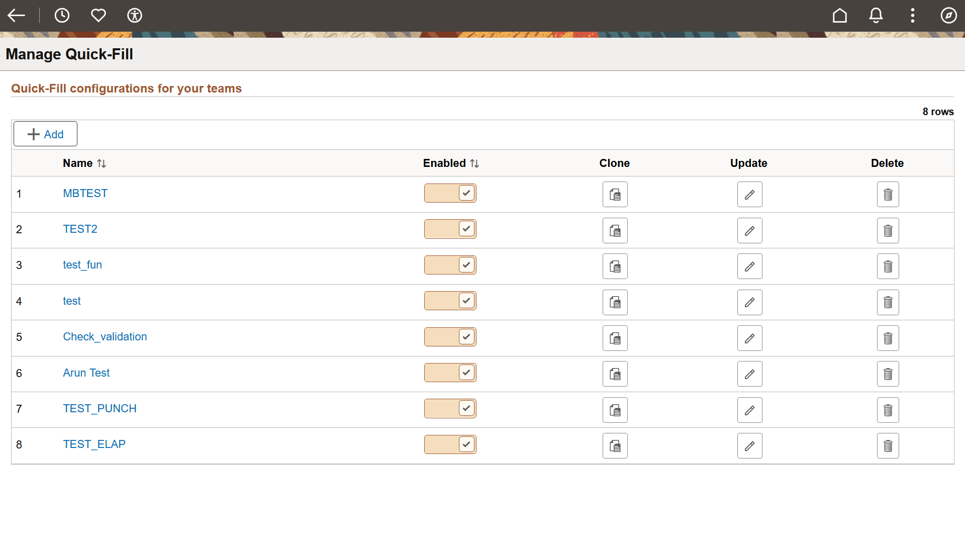 Manage quickfill dashboard
