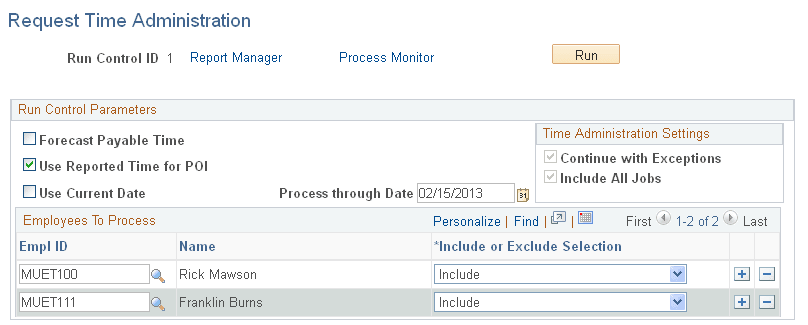 Request Time Administration page