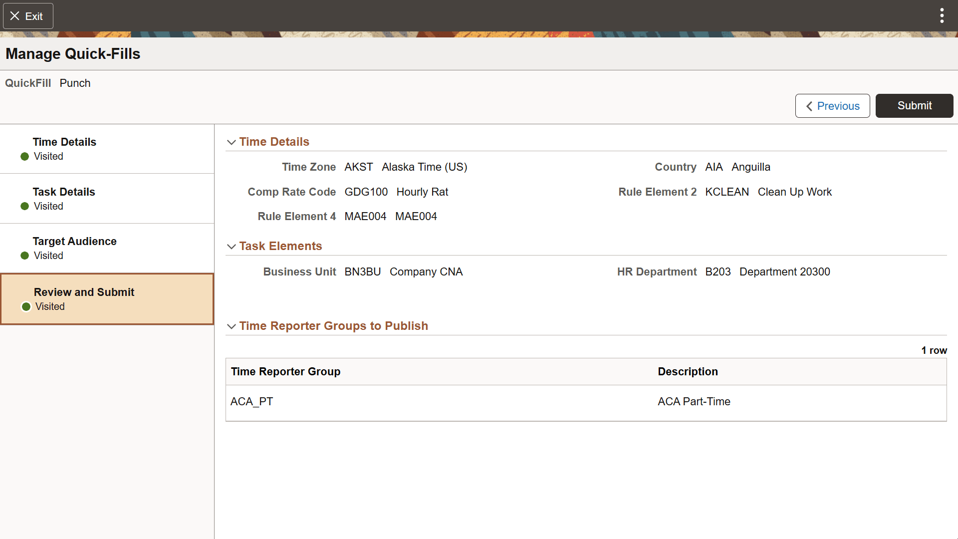 Review and Submit page