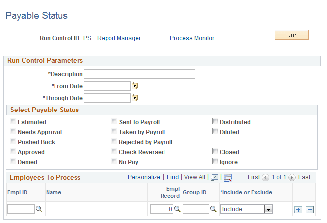 Payable Status page
