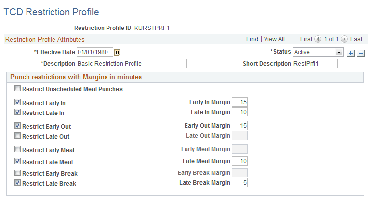 TCD Restriction Profile page