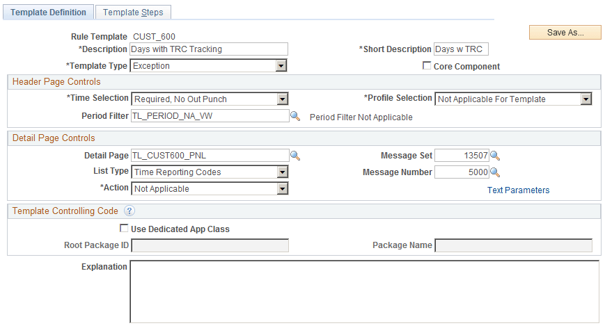 Create Template Definition Page
