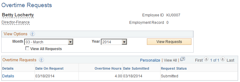Request Overtime - Overtime Requests page