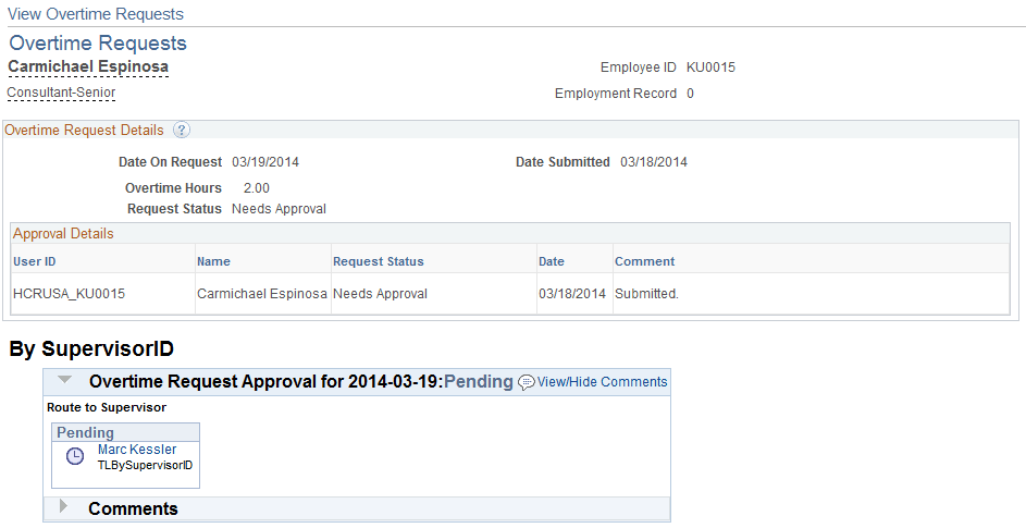 View Overtime Requests - Overtime Requests Details page