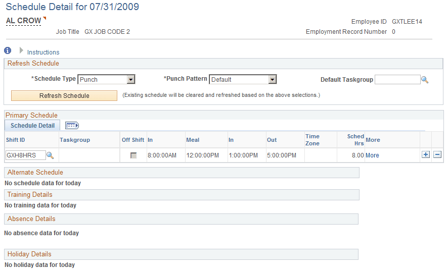 Schedule Detail page