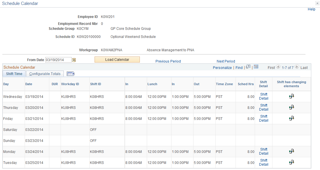 Schedule Calendar page