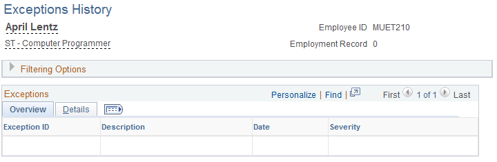 Exceptions History page