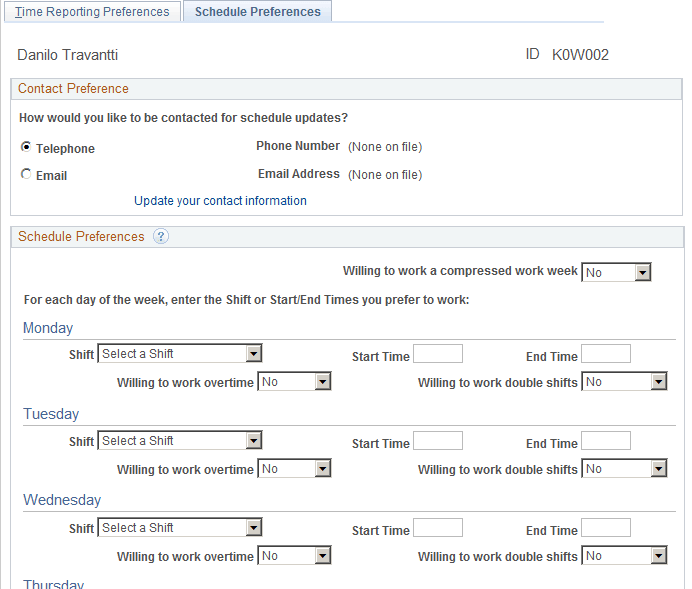 Schedule Preferences page