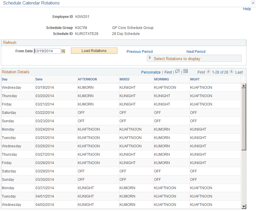 Schedule Calendar Rotations page
