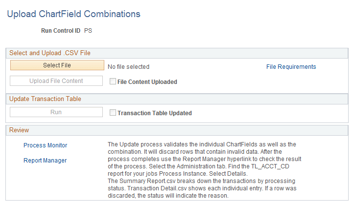 Upload ChartField Combinations page