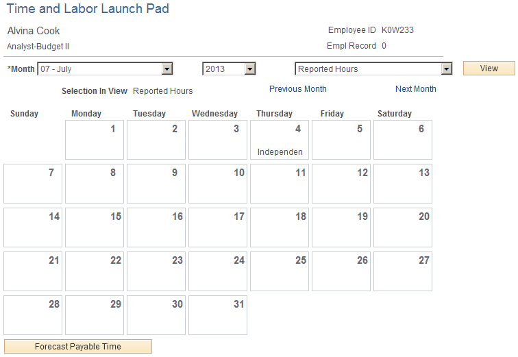 Time and Labor Launch Pad page (1 of 2)
